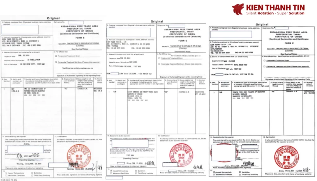 Kiên Thành Tín đầy đủ CO-CQ theo quy định